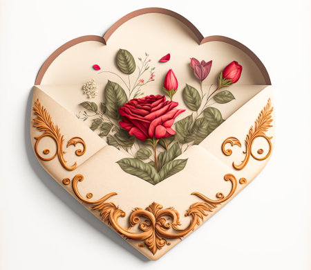 Heart shaped love Romance Envelope with roses for Valentines Concept, Generative AIの素材