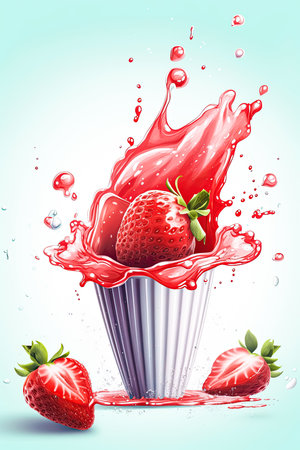 Strawberry Ice Cream Yogurt splashing, swirl milk shake, Generative AIの素材