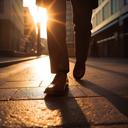 Businessman foot is walking in a modern city street for modern career concept, Generative AIの素材