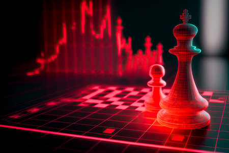 Chess board pawn with Red finance graph for Cut loss trading strategy on background, Generative AIの素材