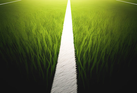 White line on lawn and grass field for sport background, Generative AIの素材