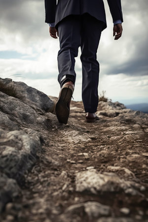 Businessman is standing on the top of the mountain for successful career concept, Generative AIの素材