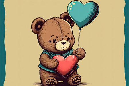 Teddy bear holding a heart for Love and Valentines concept, Generative AIの素材