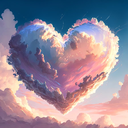 Heart shaped cloud on sky for Love and Valentines concept, Generative AIの素材