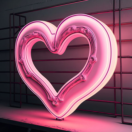 heart shapred neo sign for futuristic valentines and cyber romance concept Generative AIの素材