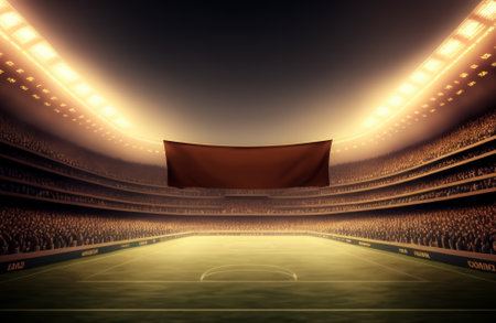 Sport Stadium with golden light and a copy space banner, Generative AIの素材