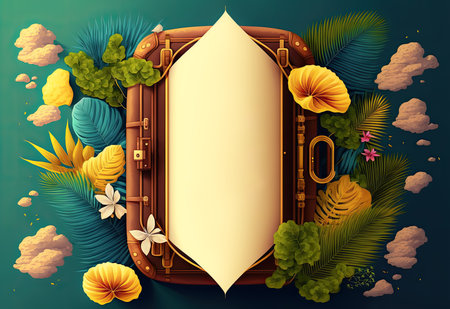 Tropical Beach Vacation travel Banner and Poster mock up with text copy space, Generative AIの素材