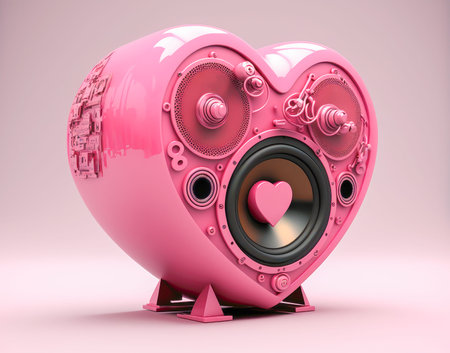 Pink heart Speaker for Romance Music and Valentines Radio paly Generative AIの素材