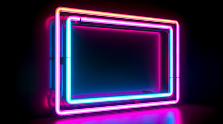 Pink Neon LED light frame with copy space for Banner Background and mock up, Generative AIの素材