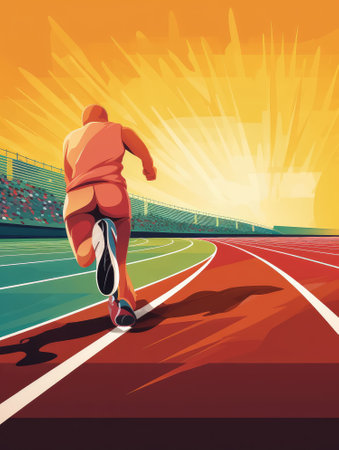 Fat man running exercising on a running track illustration style, Generative AIの素材