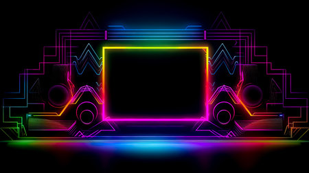 Neon light frame for futuristic banner and poster with copy space, Generative AIの素材