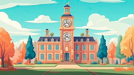School and University building illustration for cartoon and comic background, Generative AIの素材