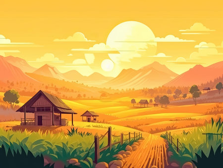 Asian country farmland for banner and background, Generative Aiの素材