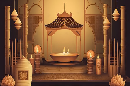 Golden Spa poster and banner with candles light and copy space, Generative Aiの素材