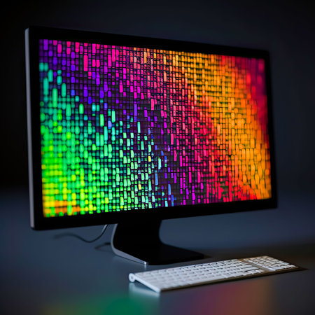 Rainbow colorful pixel art on computer monitor TV for, Generative Aiの素材