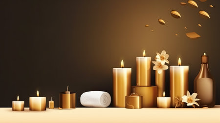 Spa poster and banner with candles light and copy space, Generative Aiの素材