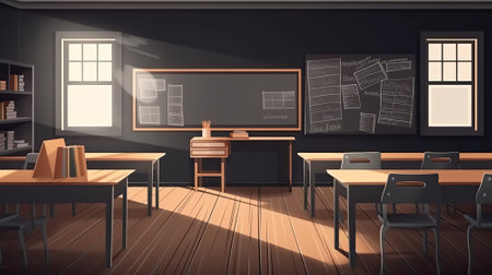 Empty classroom with blank blackboard for template and background, Generative Aiの素材
