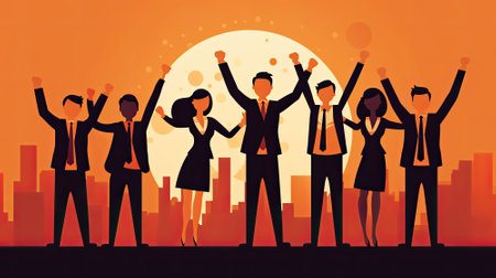 Happy Business team with happy faces for cartoon and illustration banner, Generative Aiの素材