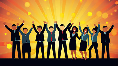 Silhouette Business team with success for cartoon and illustration banner, Generative Aiの素材