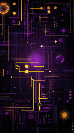 Purple and Yellow Technology abstract Futuristic background for modern banner and poster, Generative Aiの素材