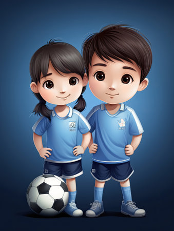 Couple of Boy and Girl in soccer football uniform for youth sport concept, Generative Aiの素材