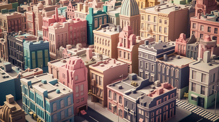 Colorful city skyscrapers background for banner and wallpaper, Generative Ai.の素材