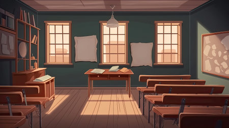 Empty classroom with blank blackboard for template and background, Generative Aiの素材