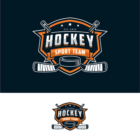 Hockey badge emblem logo. Sports label vector illustration for a hockey clubのイラスト素材