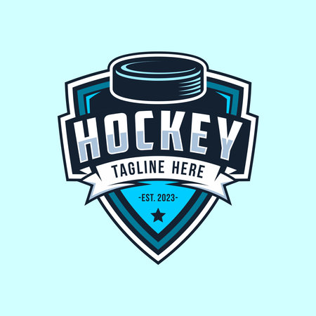 Hockey badge emblem logo. Sports label vector illustration for a hockey clubのイラスト素材