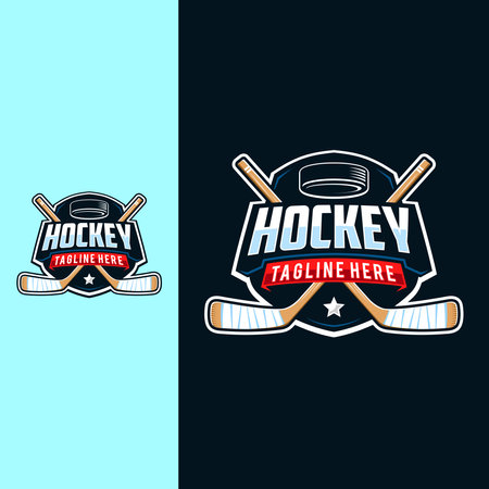 Hockey badge emblem logo. Sports label vector illustration for a hockey clubのイラスト素材