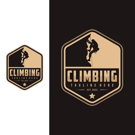 Climbing vector logo. Sport climbing, emblem climbing, hobby climbing illustrationのイラスト素材
