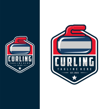 Logo for curling sport team. Curling sport with stone, competition badge and label, vector illustrationのイラスト素材
