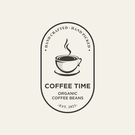 Premium coffee shop logo. Cafe mug icon. Latte aroma symbol. Espresso hot drink cup sign, Vector illustration.のイラスト素材