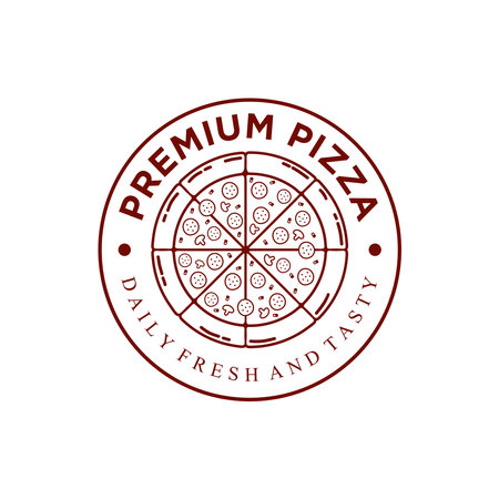 Pizza Logo Vector. Pizza logo template. Vector emblem for cafe, restaurant or food delivery service.のイラスト素材