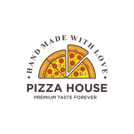 Pizza Logo Vector. Pizza logo template. Vector emblem for cafe, restaurant or food delivery service.のイラスト素材