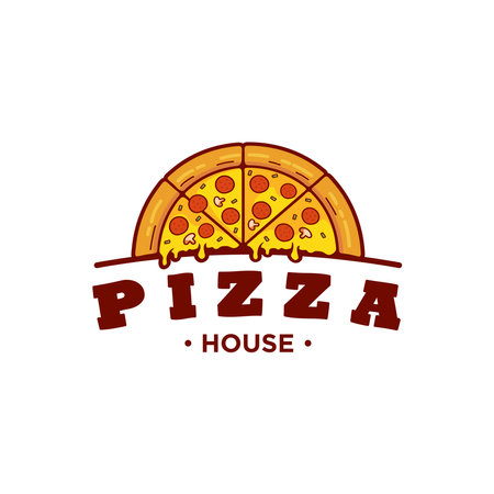 Pizza Logo Vector. Pizza logo template. Vector emblem for cafe, restaurant or food delivery service.のイラスト素材