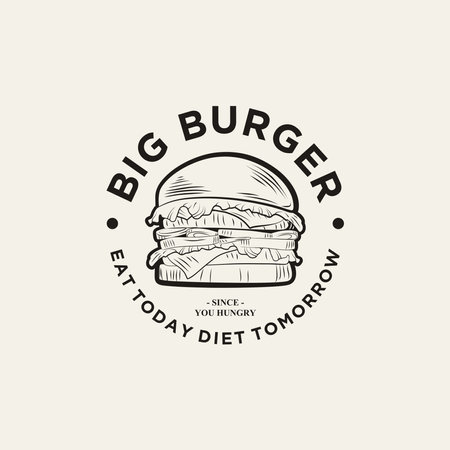Burger logo vector illustration, burger Shop Label Vector Logo Stamp. Burger logo designのイラスト素材