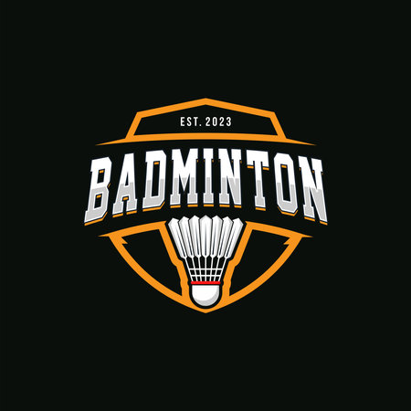 Badminton club logo template, Badminton tournaments logotype concept. Abstract sport symbol design vector illustrationのイラスト素材