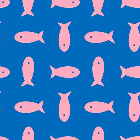 Seamless childish pattern with pink fish on blue background. Creative kids hand drawn texture for fabric, wrapping, textile, wallpaper, apparel. Vector illustration, epsのイラスト素材