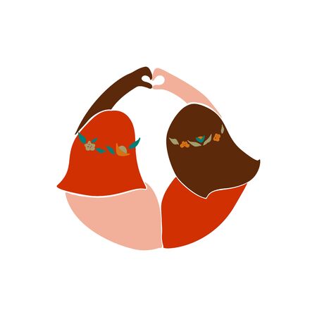 Two different girls in relationship. Friends forever. Vector colourful illustration of two girls in abstract style  のイラスト素材