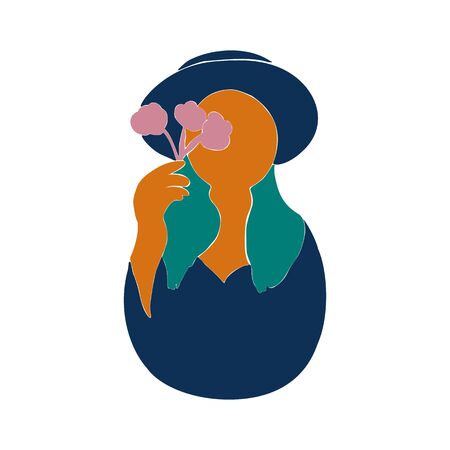 Woman portrait with flowers in abstract style. Vector abstract illustration of girl in modern style. のイラスト素材