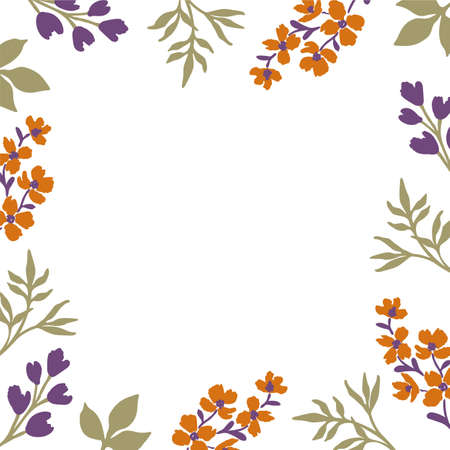 Square vector floral frame for greeting card birthday or wedding invitation. Abstract flowers frame のイラスト素材