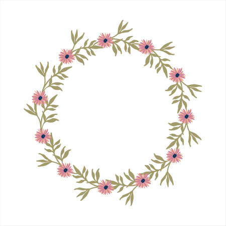 Round vector floral wreath for greeting card birthday or wedding invitation. Abstract flowers wreathのイラスト素材