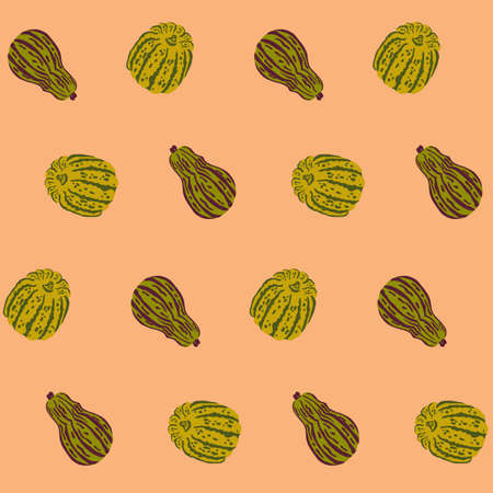 Seamless vector pattern with pumpkins on beige background. Autumn vector repeat patternのイラスト素材