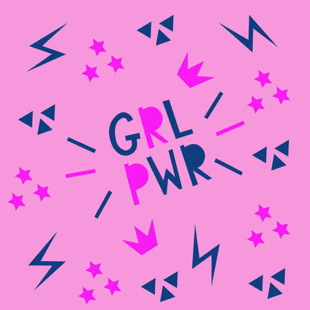 Vector design elements of stars triangles crowns zips and lettering grl power. Set of feminism, girl power and fight for the rightsのイラスト素材