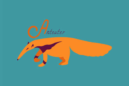 Silhouette vector anteater with orange color on bright background perfect for print. Animal in zoo of safari animalのイラスト素材