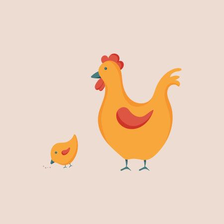 Bright yellow vector illustration of chicken and hen. Farm animal.のイラスト素材