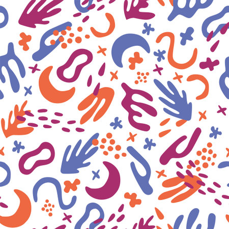 Abstract matisse shapes seamless pattern. Hand drawn organic shapes for fabric, wrapping paper, textile, wallpaper, home apparel. Vector EPS illustration.のイラスト素材