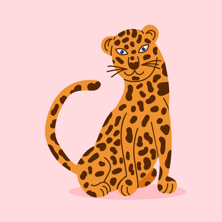 Leopard illustration on pink background. Exotic jungle cute animalのイラスト素材