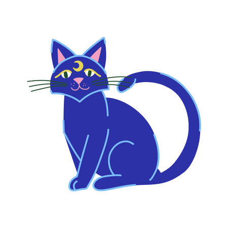 Cute black witch cat with moon. Illustration for the Happy Halloweenのイラスト素材